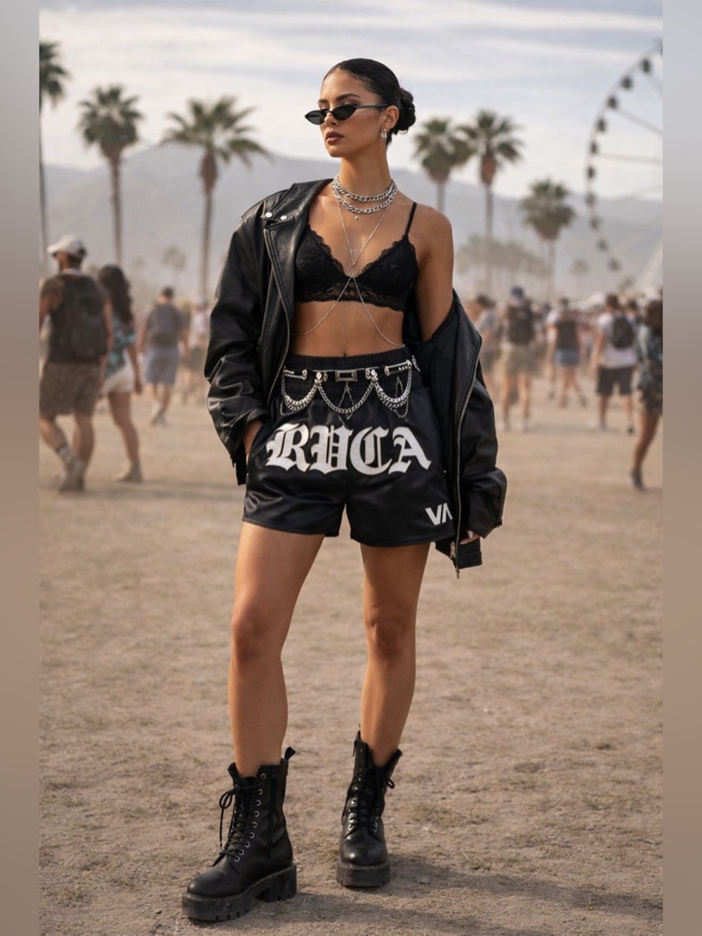 RVCA Black Satin Look‎ Boxing Shorts - Coachella